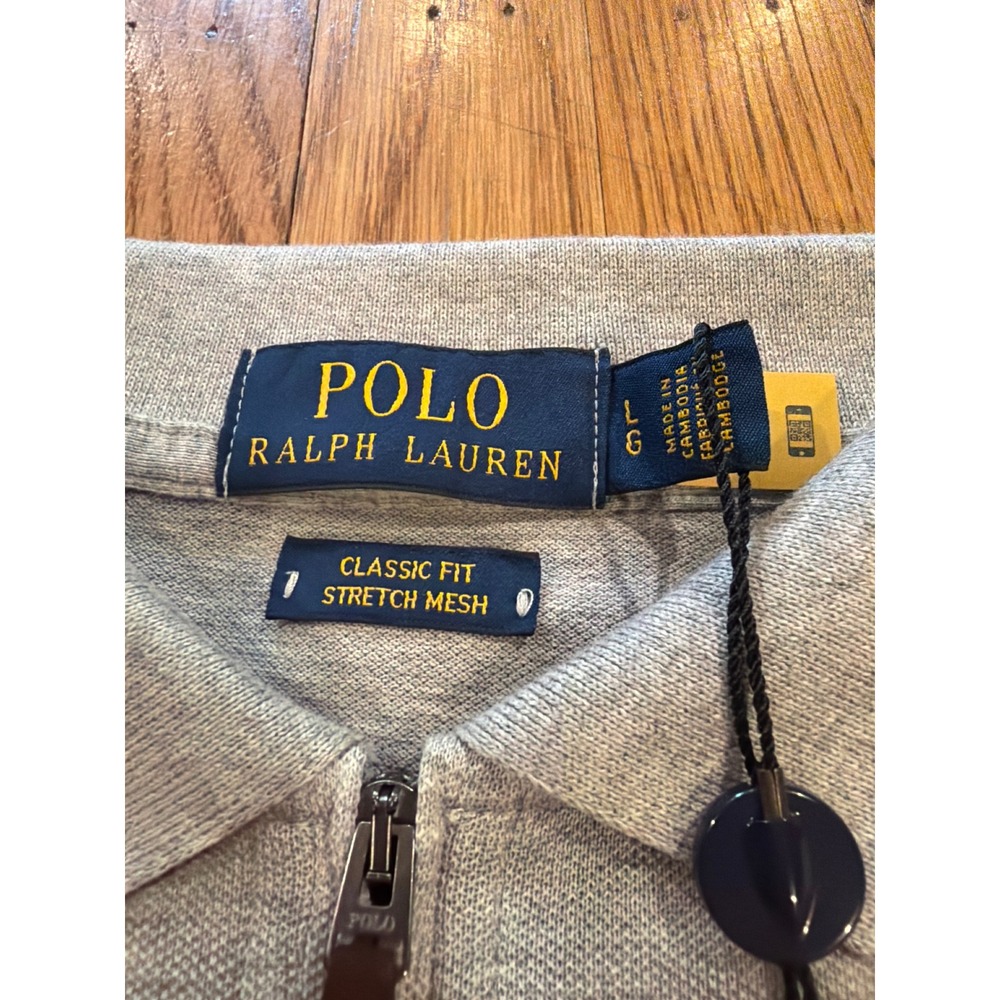Polo Ralph Lauren Mens Classic Fit Stretch Mesh Quarter Zip Polo Shirt Grey L - Picture 2 of 4
